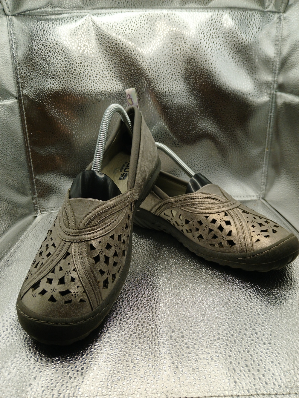 JBU  Metalic Taupe Slip-On Laser-Cut Flats  Women's Size 10